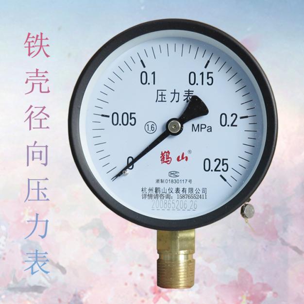 100MM面徑量程0-0.25Mpa 鐵殼徑向壓力表